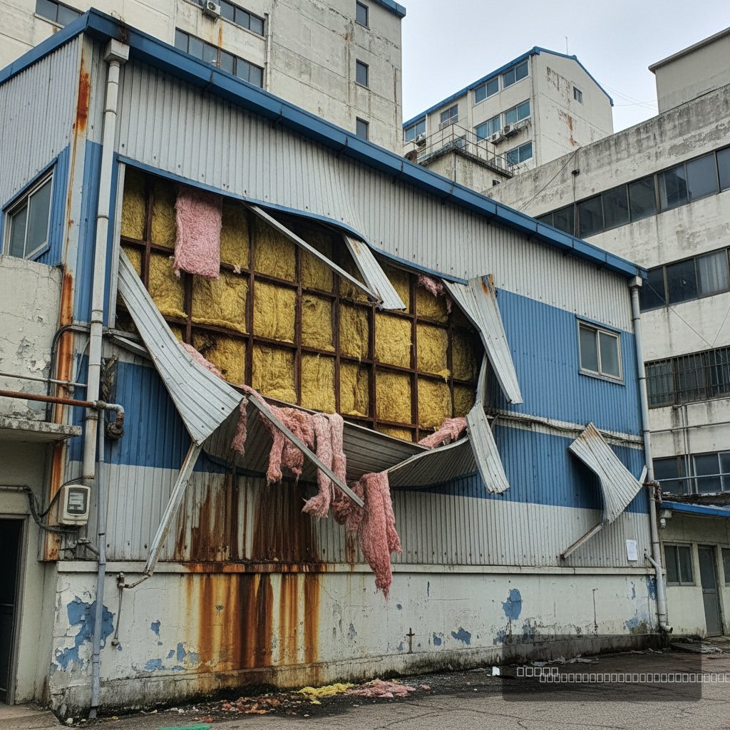 외벽 판넬 탈락 보수 보수 전 현장 모습 - 건원메탈산업
