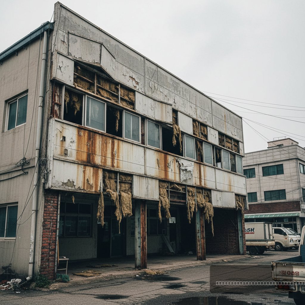 외벽 판넬 탈락 보수 보수 전 현장 모습 - 건원메탈산업