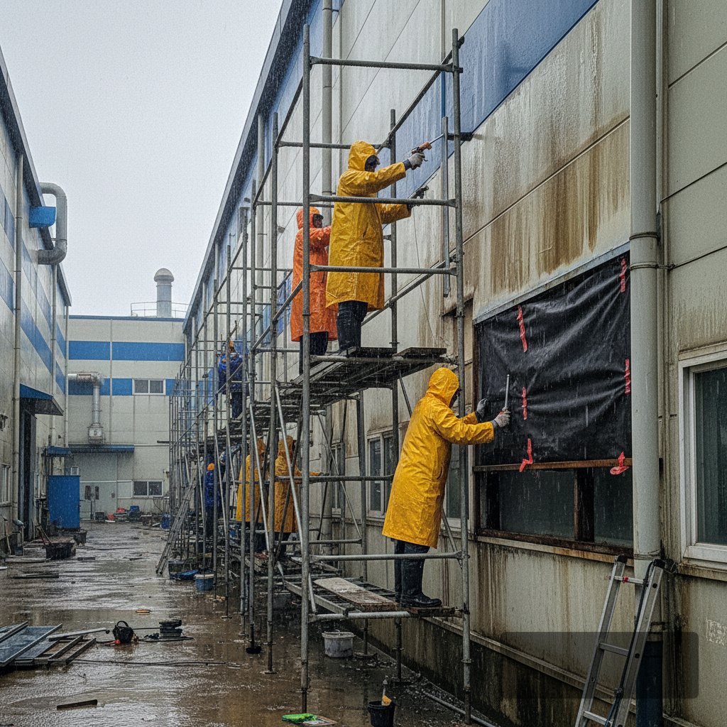 수원 판넬 누수 보수 비용 보수 중 작업 과정 - 건원메탈산업 직영시공
